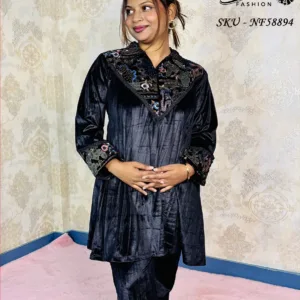 Velvet Co-Ord Set with Collar Kashmiri Work – For Women