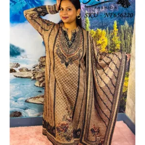 Pashmina Karachi Print Suit with Net Neckline Shurushki Work – 3-Piece Set for Women