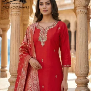 Roman Silk Hand-Work Suit with Banarasi Dupatta