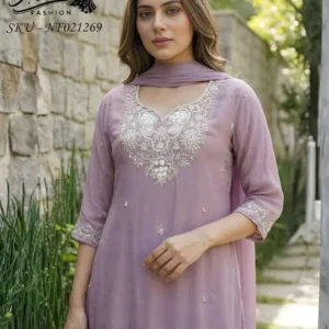 Premium Chinon A-Line C-Cut Designer 3-Piece Suit Set