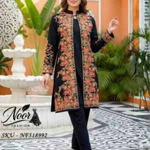 Long Co-Ord Set with Shrug – All Over Kashmiri Work for Women