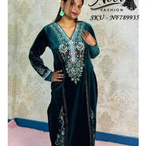 Velvet Zari Work All-Over Hand-Touch Neckline Suit – 3-Piece Set for Women