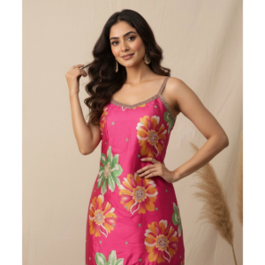 Vibrant Pink Georgette Floral Printed Peplum & Sharara Set