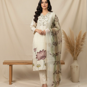 Full-body view of Chinon Brush Print Suit for women