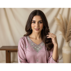 Close-up of Chinon fabric with mirror handwork