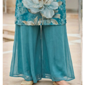 Digital Print Palazzo Set blue kurti fabric and print detail