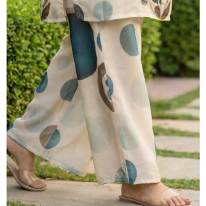 Digital Print Palazzo Set Light Beige kurti neckline and fabric detail