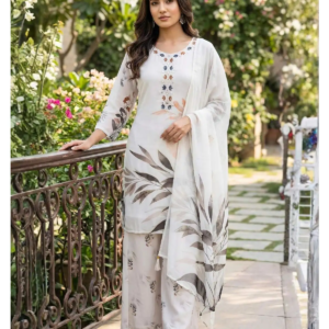 Digital Print Palazzo Set Off White kurti print detail