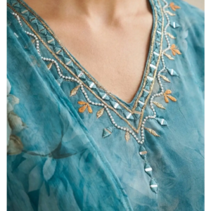 Digital Print Palazzo Set blue kurti fabric and print detail