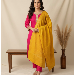 Full-body view of Raw Silk Contrast Suit for women