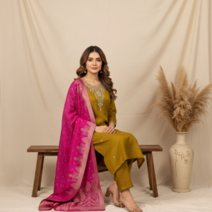 Full-body view of Raw Silk Bead Suit for women