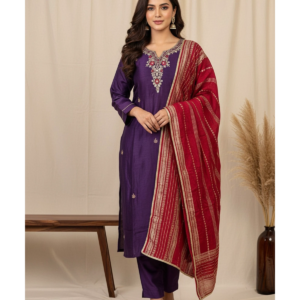 Full-body view of Raw Silk Glass Bead Suit for women