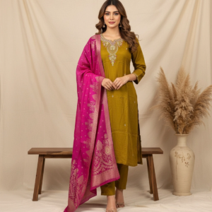 Full-body view of Raw Silk Bead Suit for women