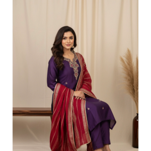 Full-body view of Raw Silk Glass Bead Suit for women