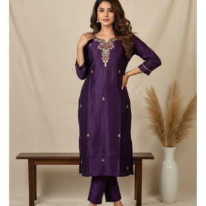 Full-body view of Raw Silk Glass Bead Suit for women