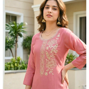 Roman Silk Suit Gold Handwork showing intricate floral thread embroidery