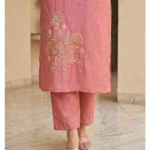 Roman Silk Suit Gold Handwork showing intricate floral thread embroidery