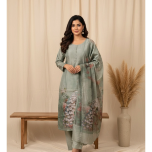 Shimmer Silk Figure Print Suit Set