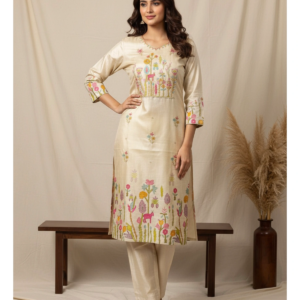 Tussar Silk 3D Art Print Suit Set